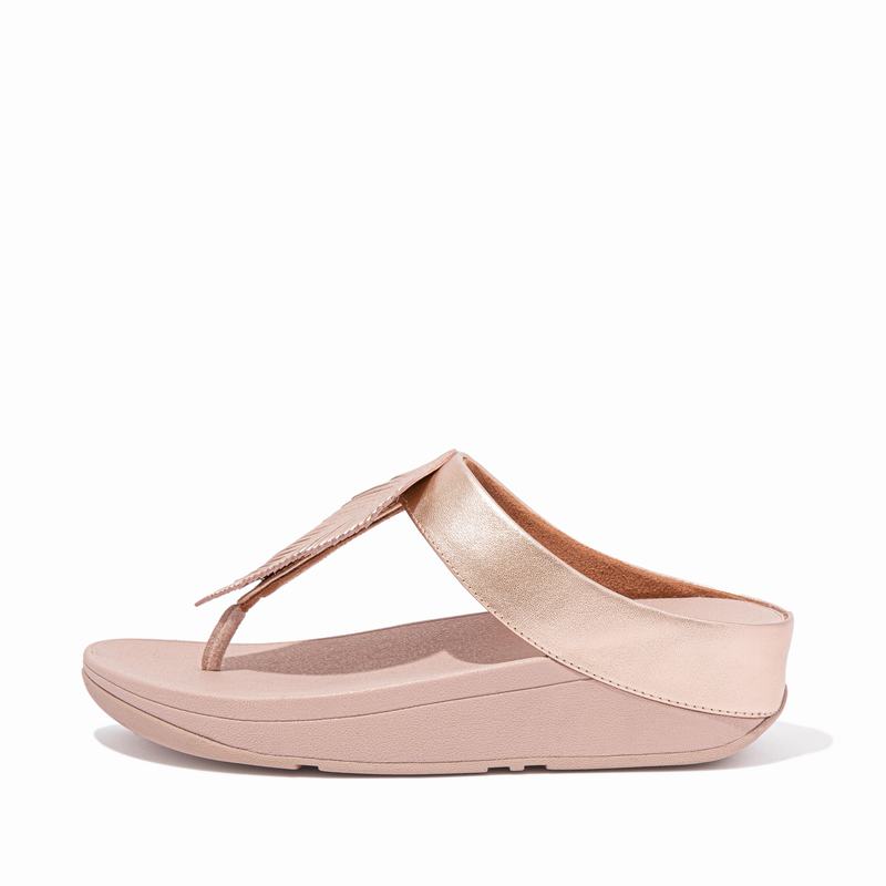 FitFlop Fino Leder Rosa/Gold - FitFlop Zehentrenner Damen Sale [TNKG-75924]